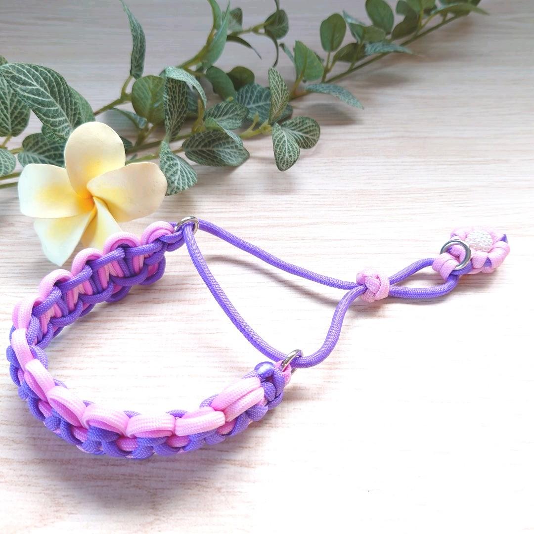 パラコードリード＆パラコード首輪 ハーフチョーク 大きめパールビーズ