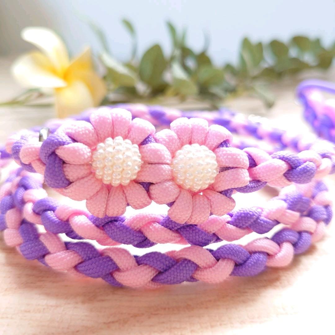 パラコードリード＆パラコード首輪 ハーフチョーク 大きめパールビーズ