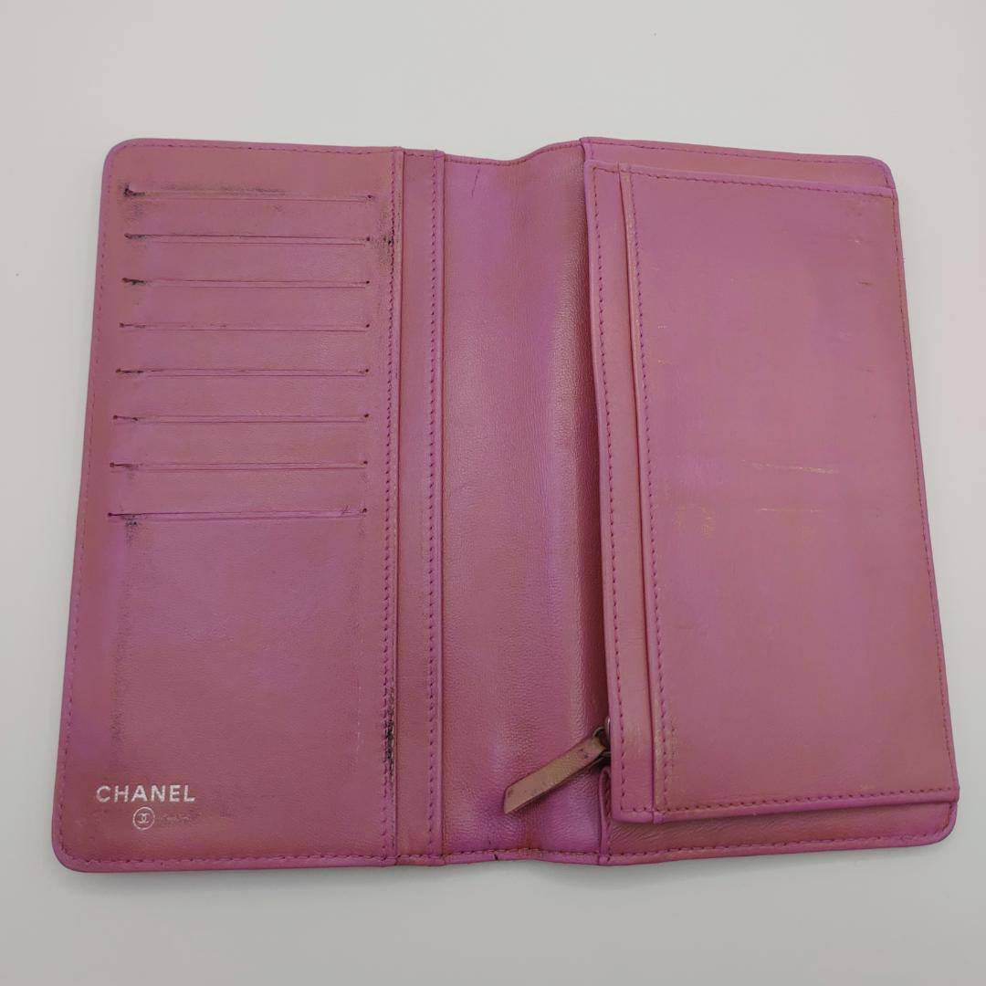 シャネル　カメリア　二つ折り　長財布　黒　ピンク　ブラック