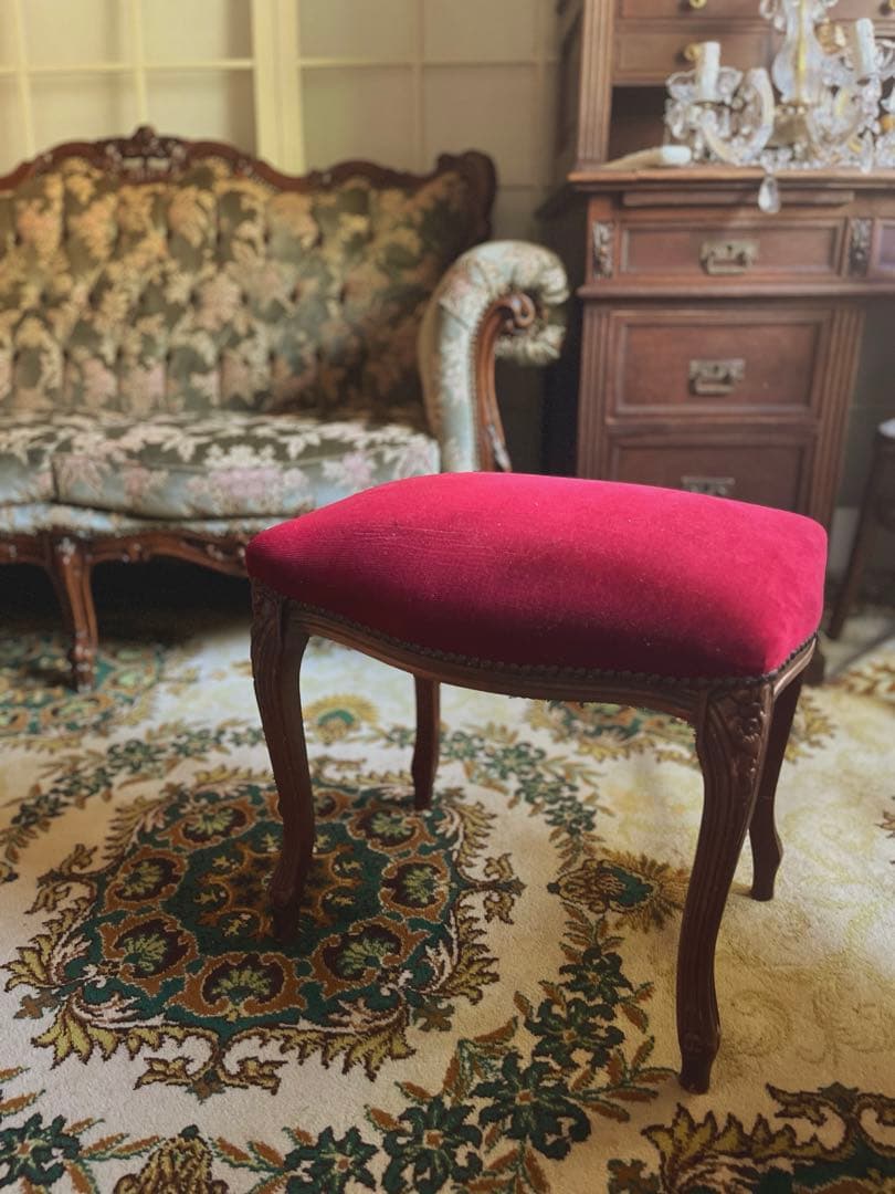 オットマン スツール 猫脚 アンティーク 赤 インテリア ビンテージ