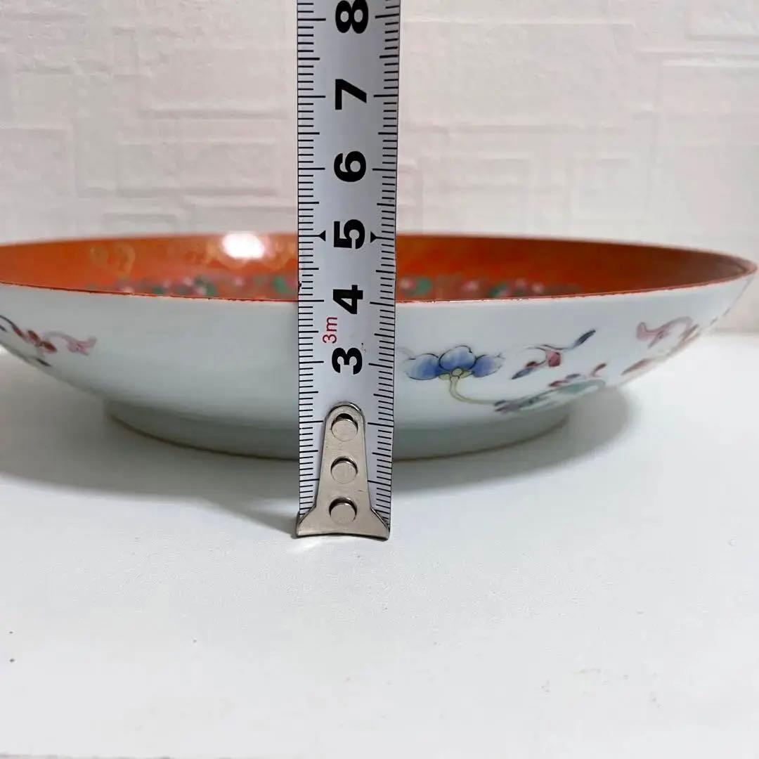 中国 骨董【大清光绪年製】赤釉金彩草花紋皿 萬壽無疆 花紋 鉢 古玩 古