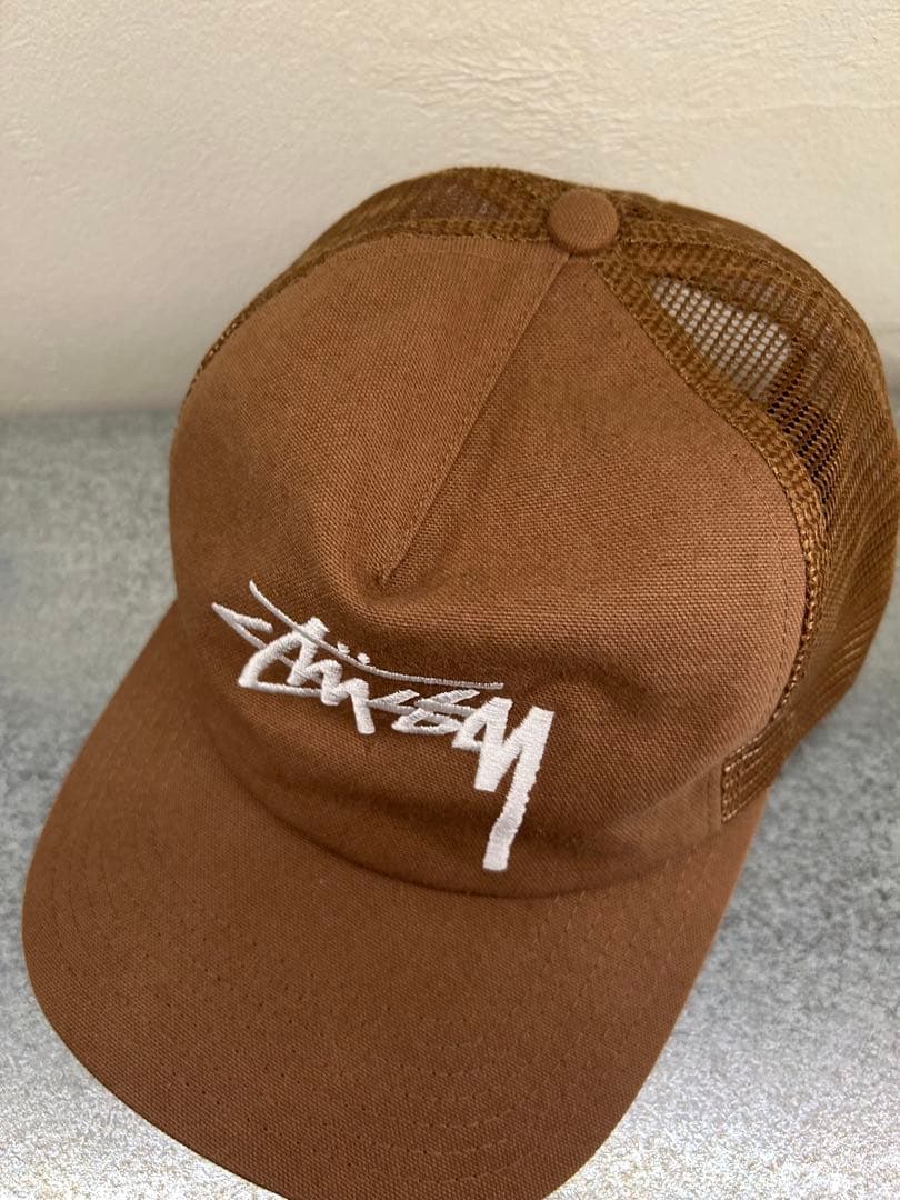 Stüssy ブラウン メッシュキャップ STUSSY カレッジ風 М ブラウン