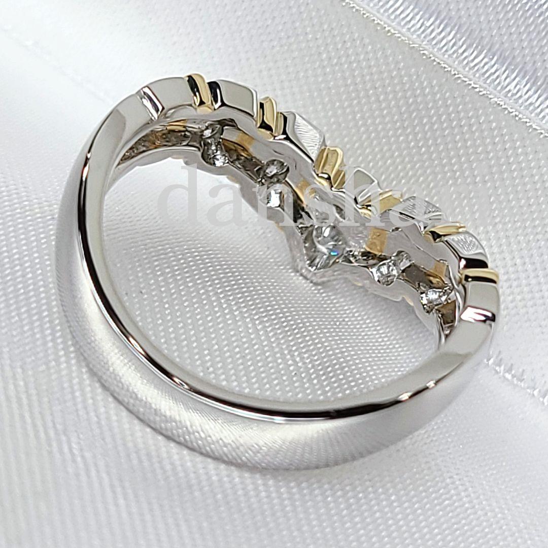 新品同様/Ｐt900 K18/アンブローズ V字 /高級ダイヤモンドリング