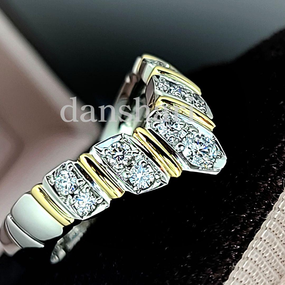 新品同様/Ｐt900 K18/アンブローズ V字 /高級ダイヤモンドリング