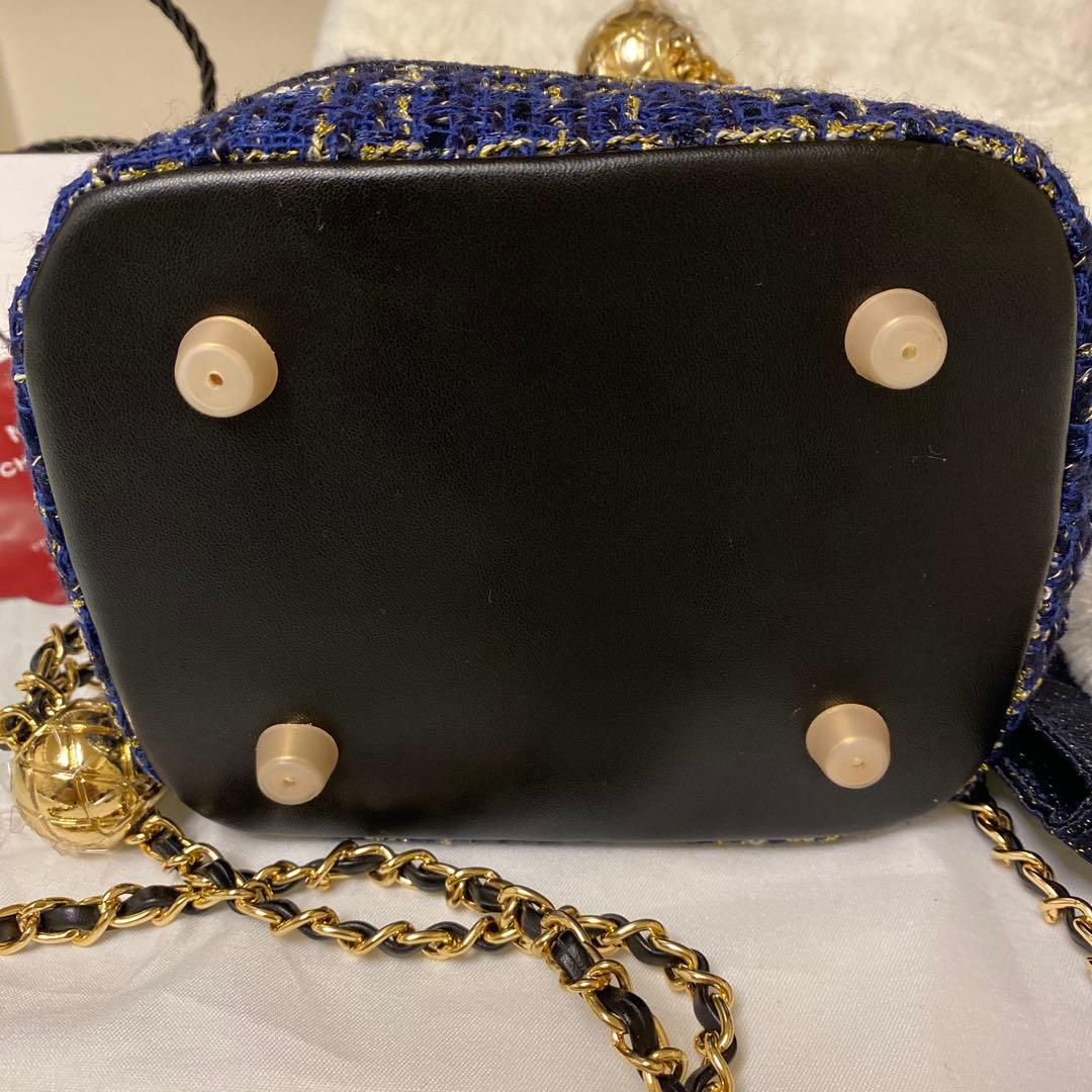 ❤️CHANEL❤️シャネルネイビーラメ巾着ショルダーバッグゴールドチェーン