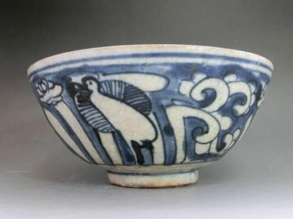 茶碗 鉢 古い染付 鷺 さぎ 花唐草 お茶道具 菓子器 古玩 時代物