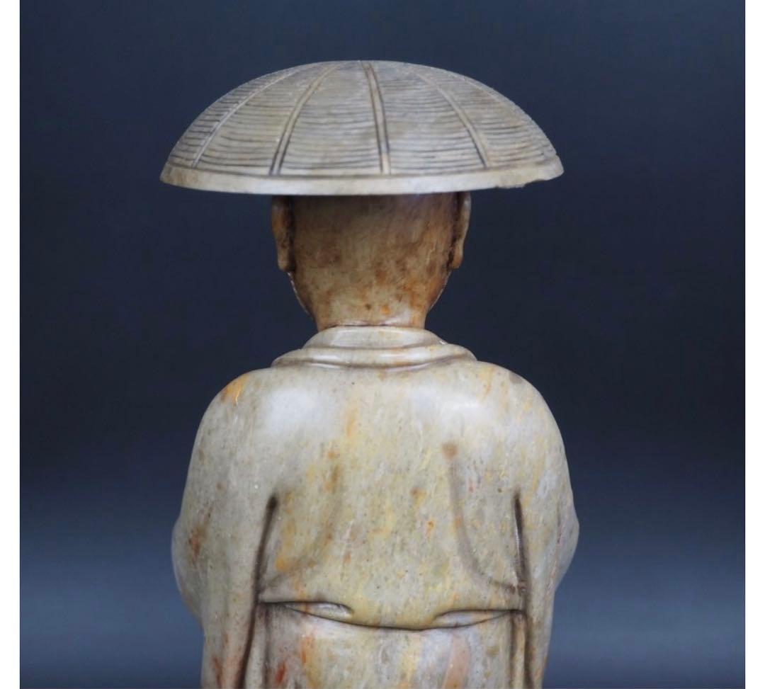 送料無料 寿山石細密彫刻 弘法大師像 高さ30cm 送料無料 寿山石細密