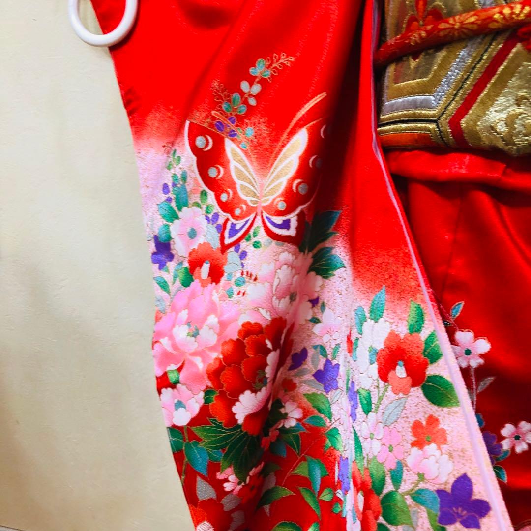 七五三七歳未使用着物‼️人気赤地暈し⭐︎手毬花々煌びやか際立つ⭐︎安心フルセット