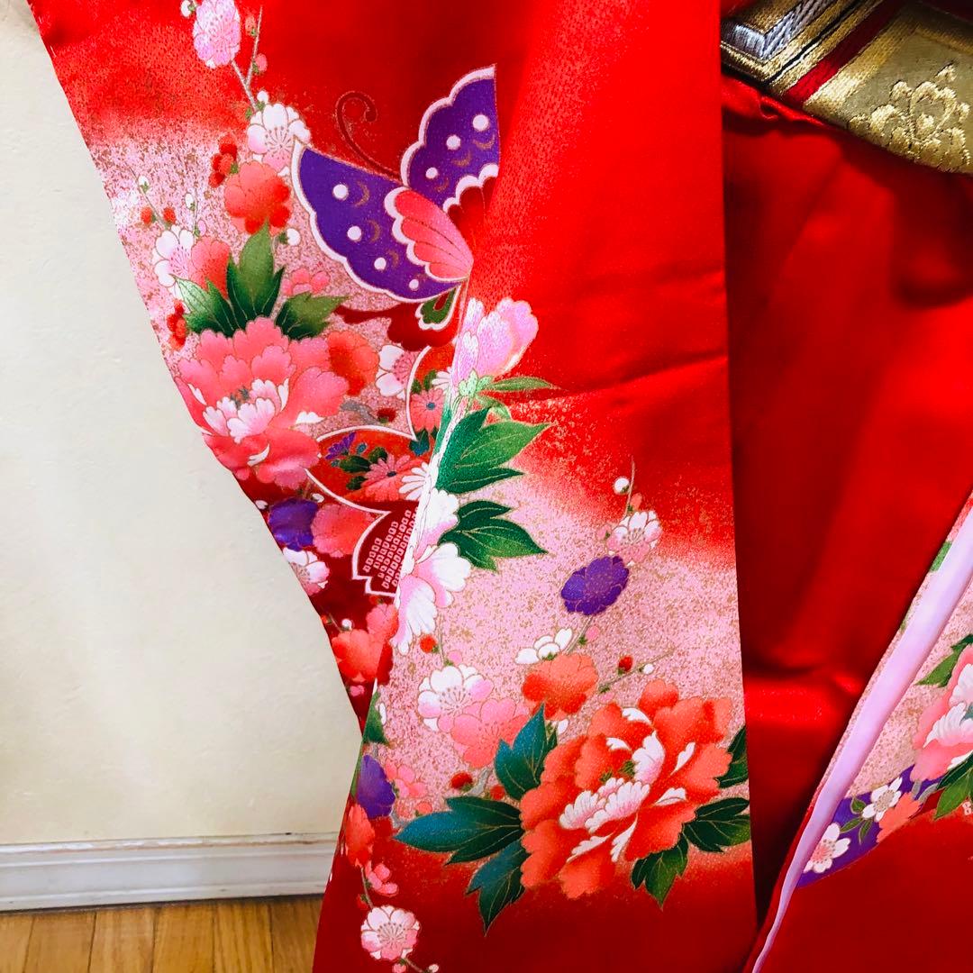 七五三七歳未使用着物‼️人気赤地暈し⭐︎手毬花々煌びやか際立つ⭐︎安心フルセット
