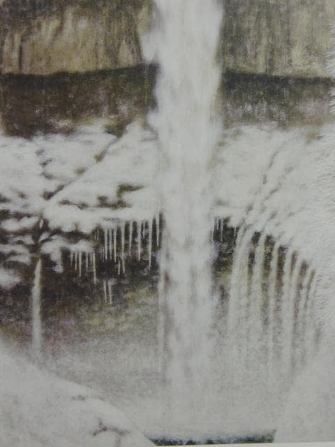 岩橋 英遠、風雪の名瀑・雪(華厳）、大判、額装用・画版、日本製・新品額 額装付