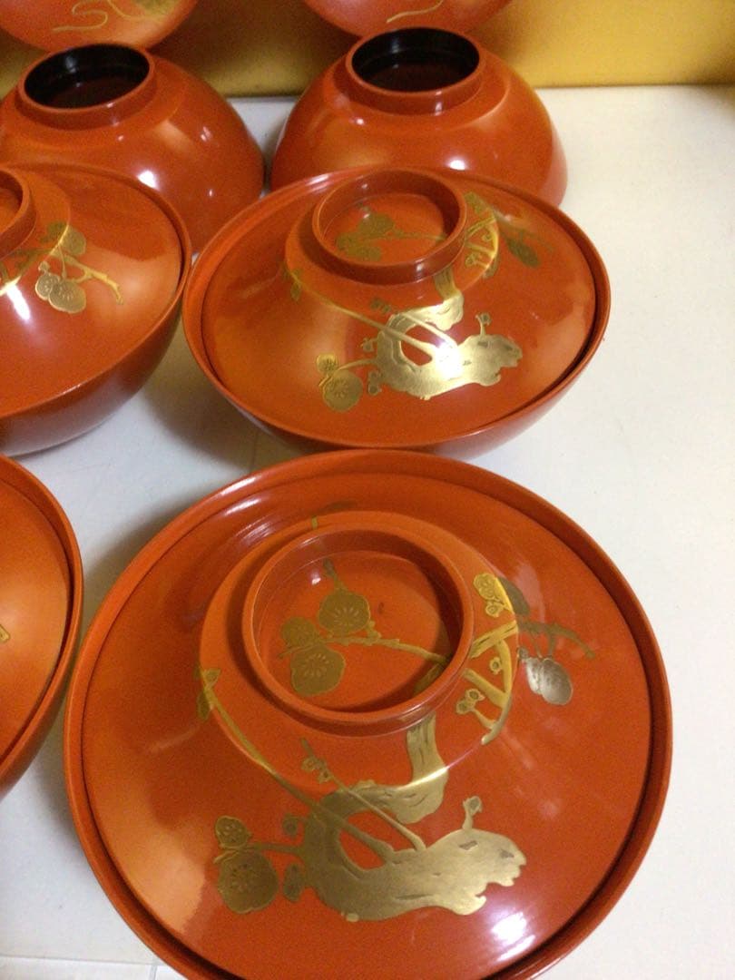 木製 蒔絵入り吸物椀10客 蓋の内側にも蒔絵