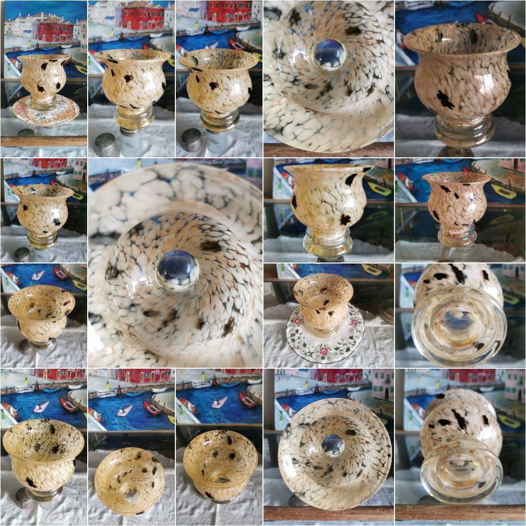 アンティーク ヴェネチアンガラス アンバー＆白＆鼈甲色＆金粉 工房物