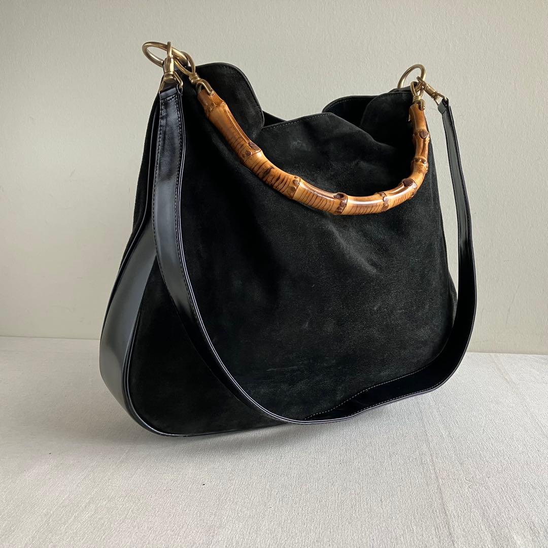 バッグ Gucci Bamboo Black Suede Shoulder Bag