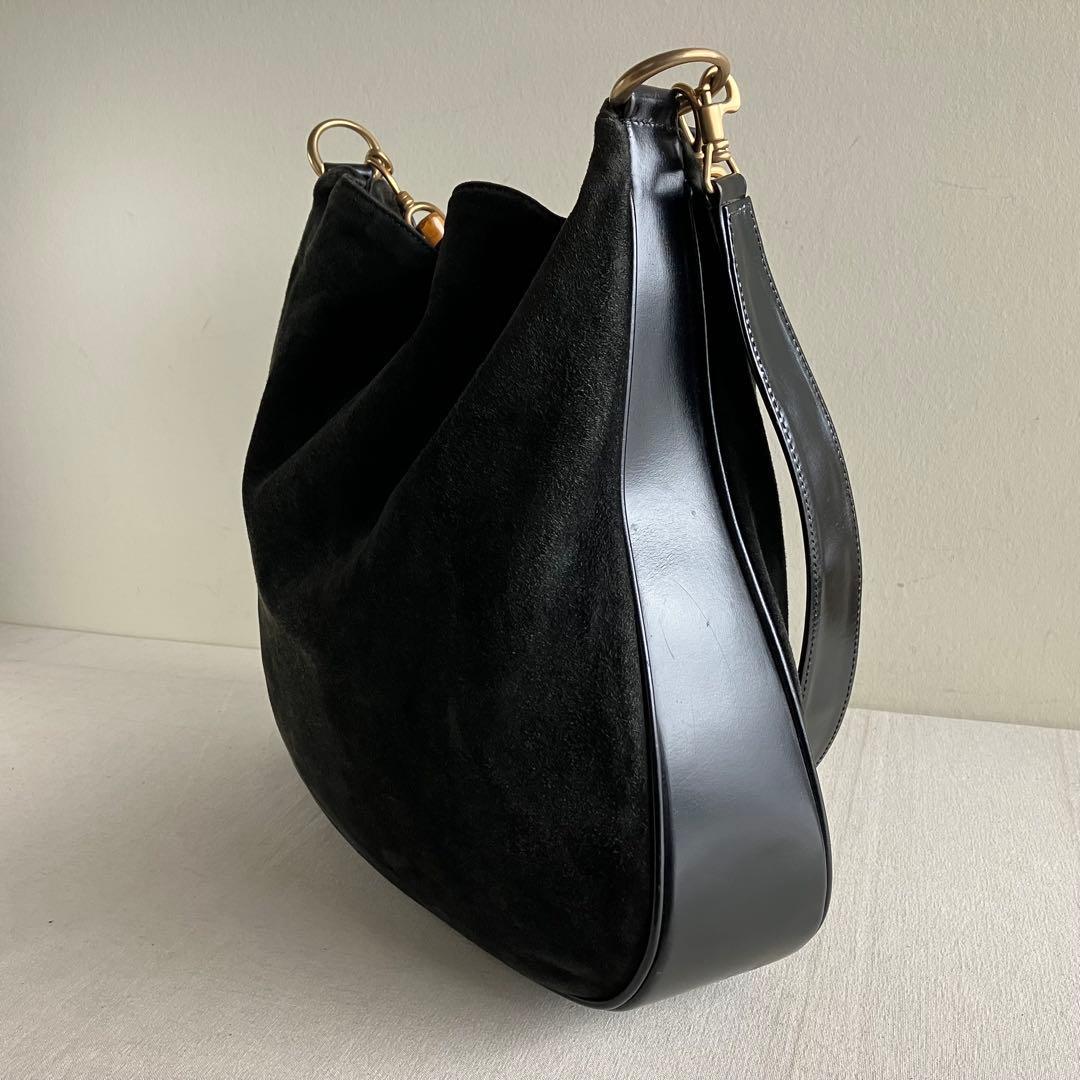 バッグ Gucci Bamboo Black Suede Shoulder Bag