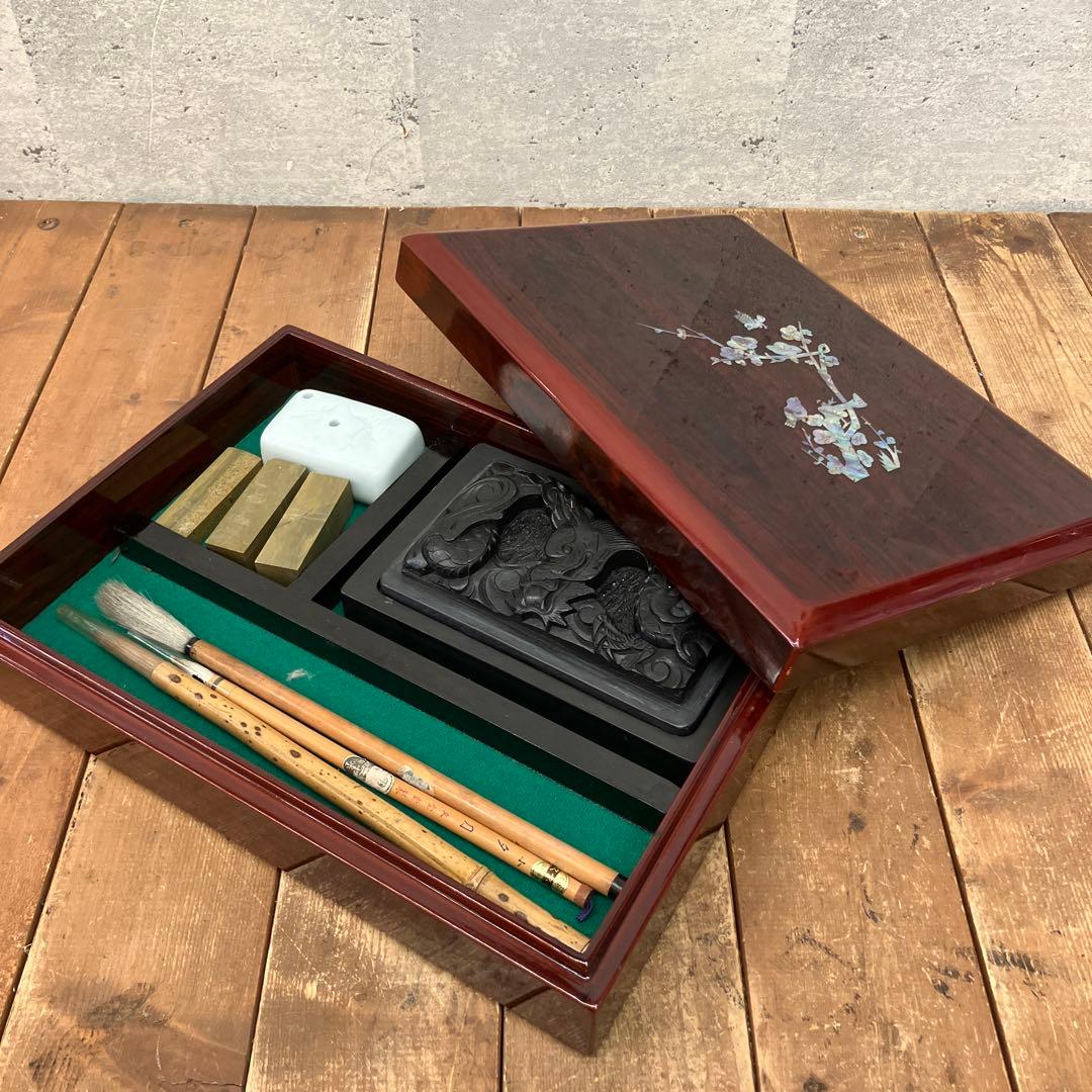 書道用具 硯と木製箱のセット ミニ書道セット 木製箱入り みなせ