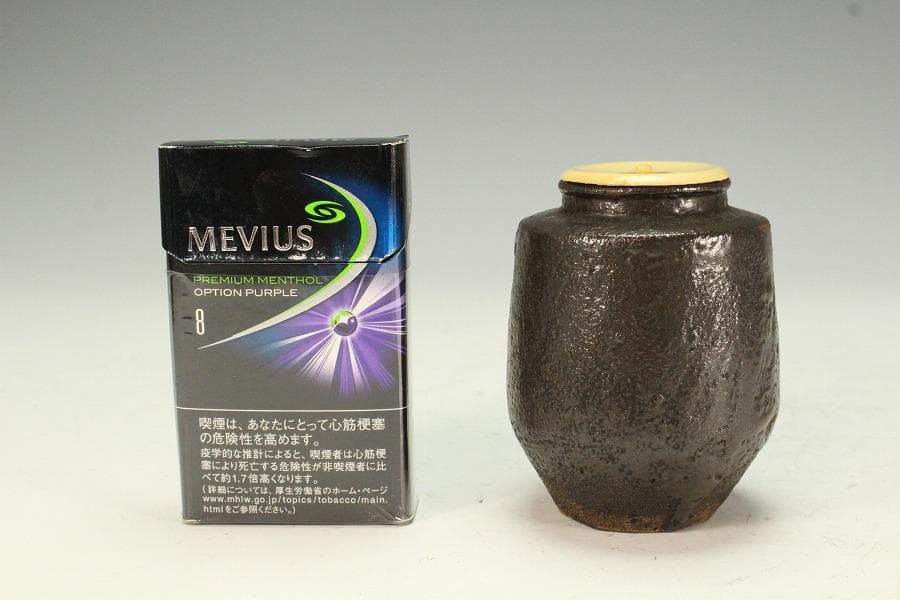 茶道具 唐物 黒釉 茶入 時代裂 仕服 良蓋(K-A208)