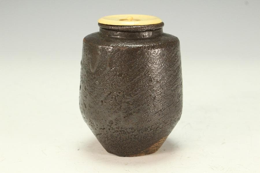 茶道具 唐物 黒釉 茶入 時代裂 仕服 良蓋(K-A208)