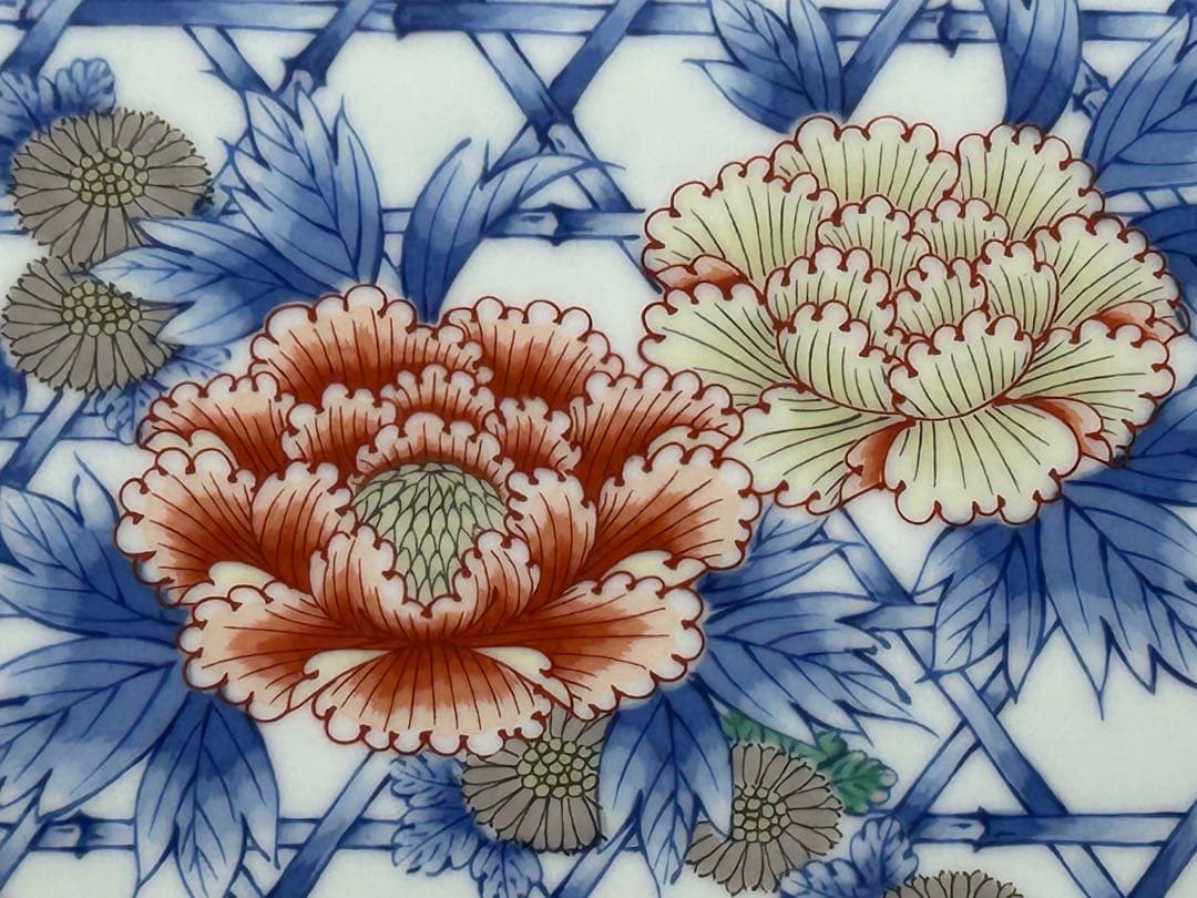 陶板画篭目牡丹9号深川製磁宮内庁御用達美術有田額入り未使用品