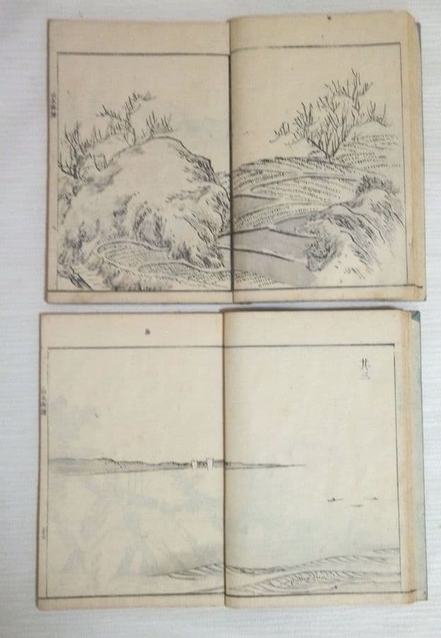 黒摺り木版画本素絢山水畫譜(山口素絢)上下二冊売りです、文化15年出版