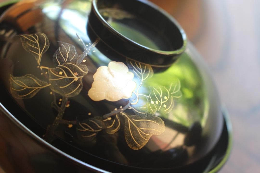 ばら売り可！上質黒漆に極上絵替草花蒔絵のお椀6点（検輪島塗蒔絵椀懐石椀