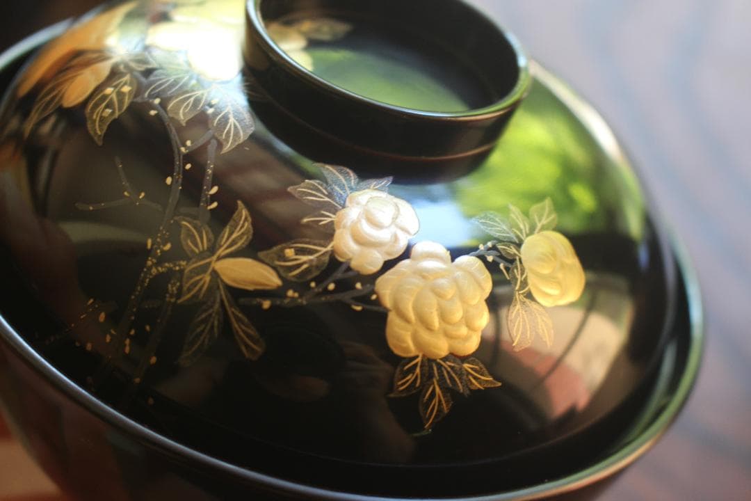 ばら売り可！上質黒漆に極上絵替草花蒔絵のお椀6点（検輪島塗蒔絵椀懐石椀