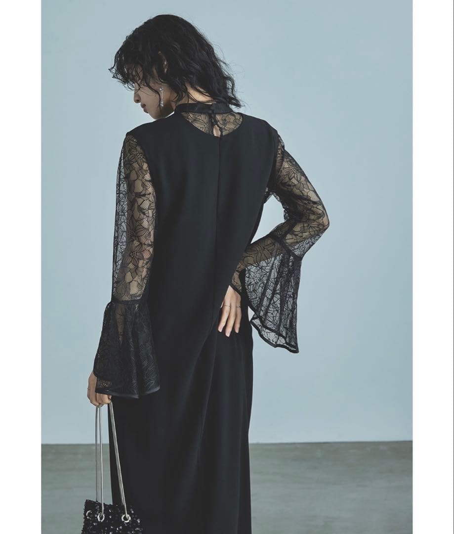 ベルスリーブスリットドレス パーティードレス 結婚式 同窓会 お呼ばれワンピース