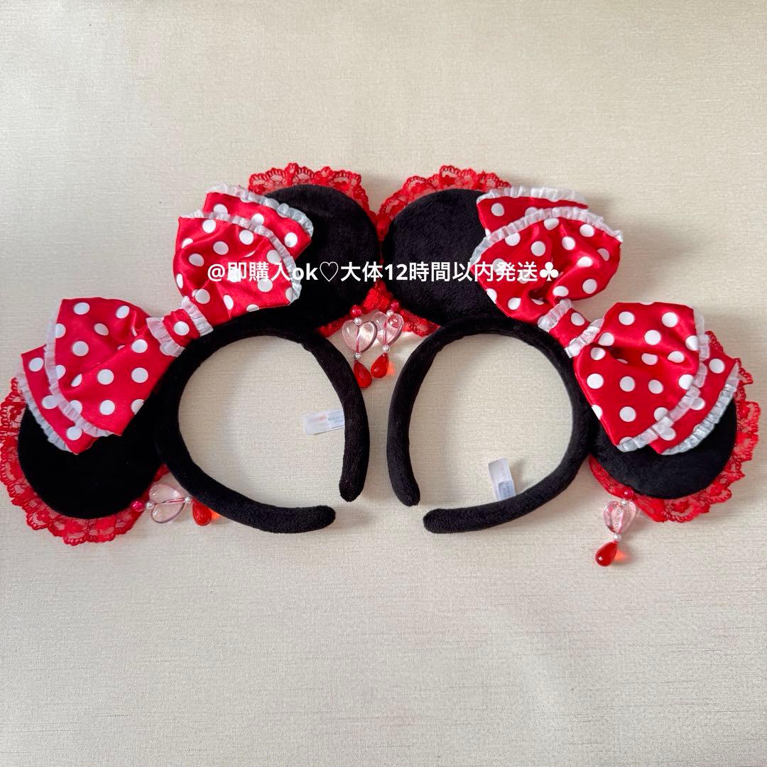 ディズニーカチューシャレースイヤリング水玉ピンクミニー