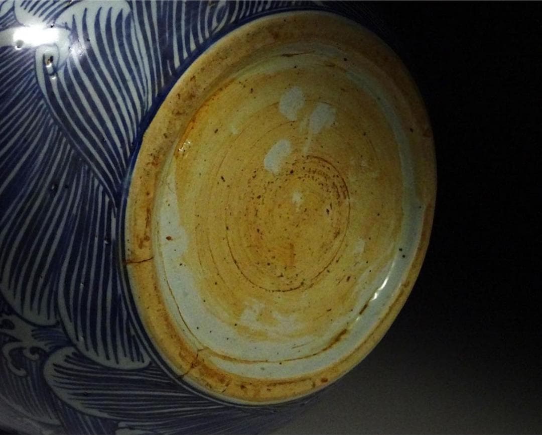 中国古玩 染付 龍濤文 天球瓶 高約42.5cm 唐物 t97383