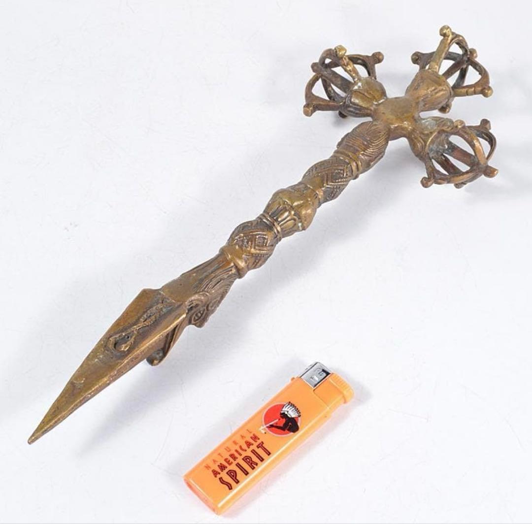 チベット密教法具 古銅鍍金 金剛杭 プルパ 骨董 アンティーク