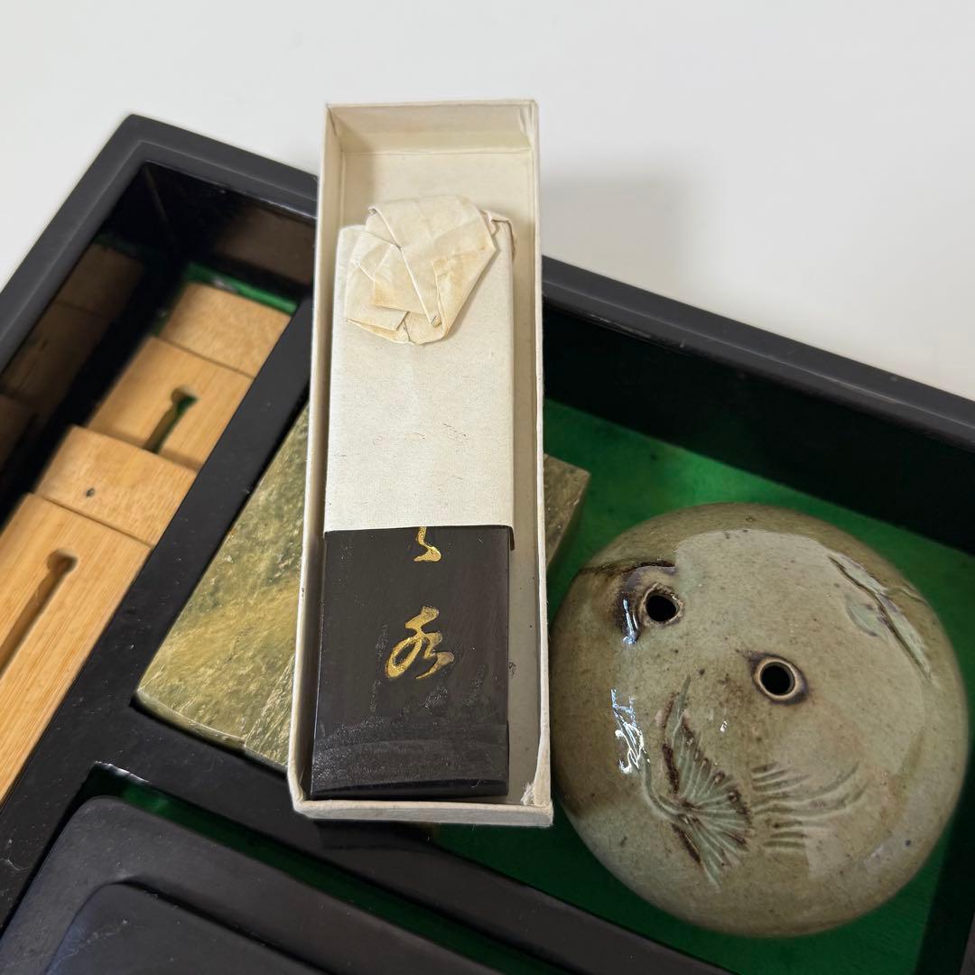 彫刻硯箱と書道具セット