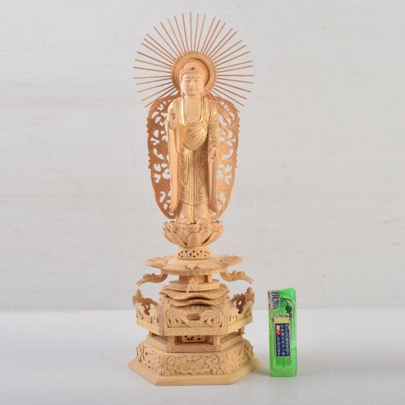 仏教美術 柘植彫刻 西立弥陀像 仏像 華鬘台 C 9122 - メルカリ