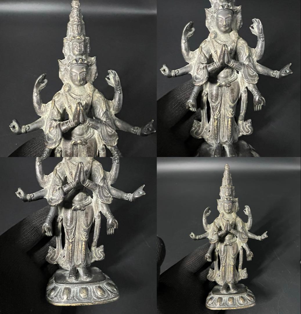 江戸後期 十一面観音菩薩像 古銅 多臂 仏像 高さ19cm◎仏教美術◎古