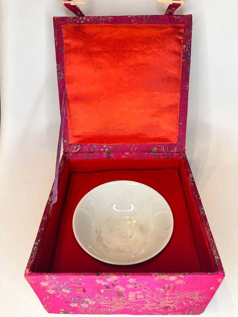 玫紅釉 粉釉 花卉文 碗 荷花・向日葵・牡丹文 中国古美術 時代物