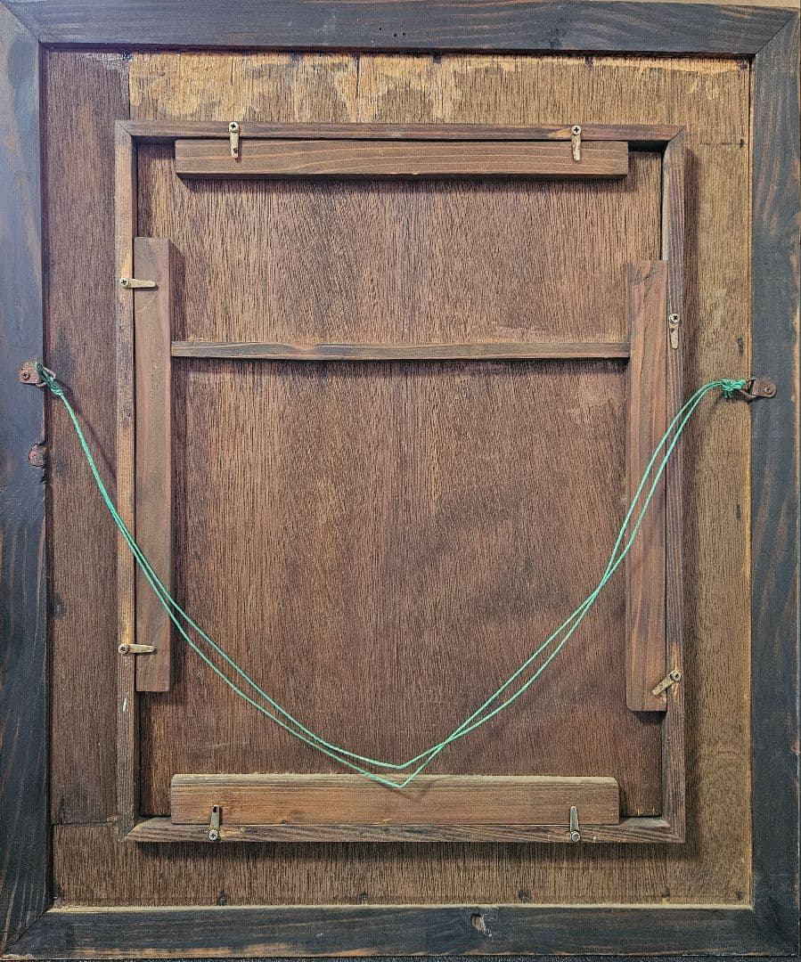 【工芸画】横山大観 画　冬景色に渡り鳥 絹本　額装　古い工芸版に当時の古木製額