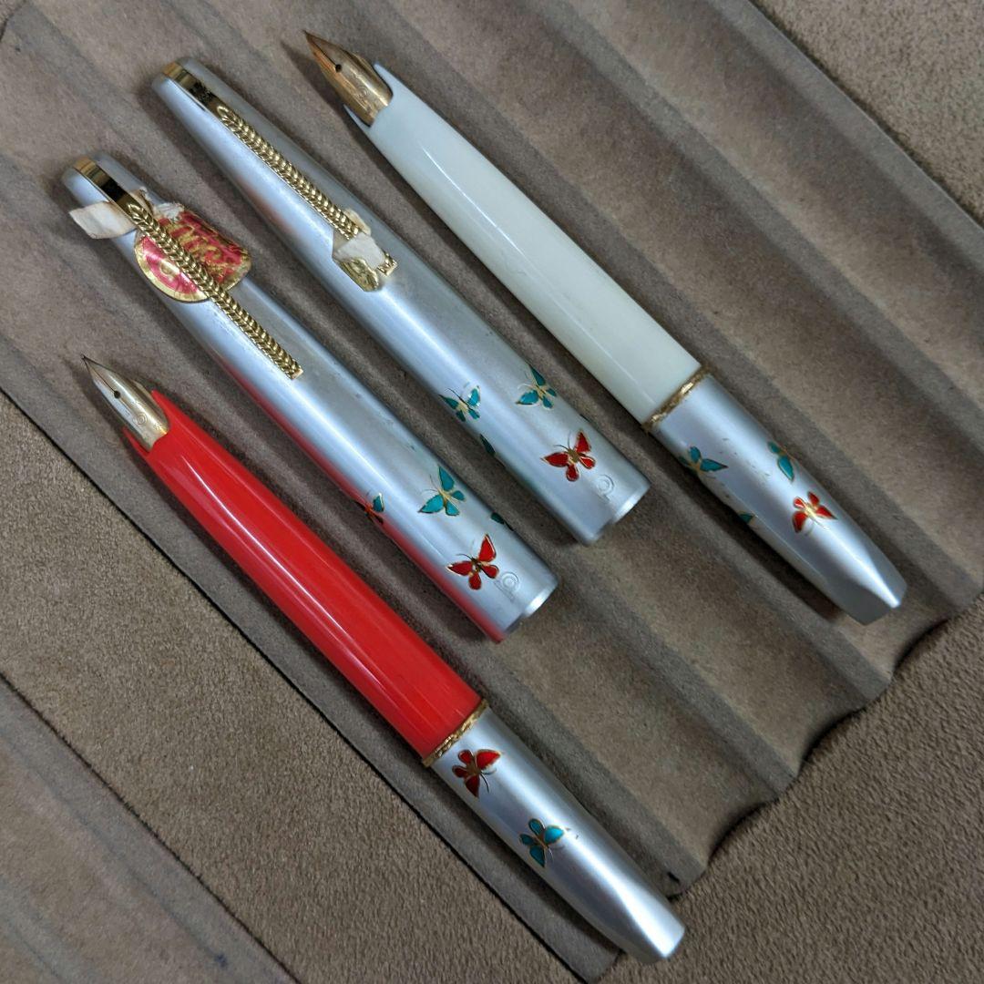 プラチナ 14K細字 万年筆 ショート 蝶 チョウ赤・白 廃盤 新品