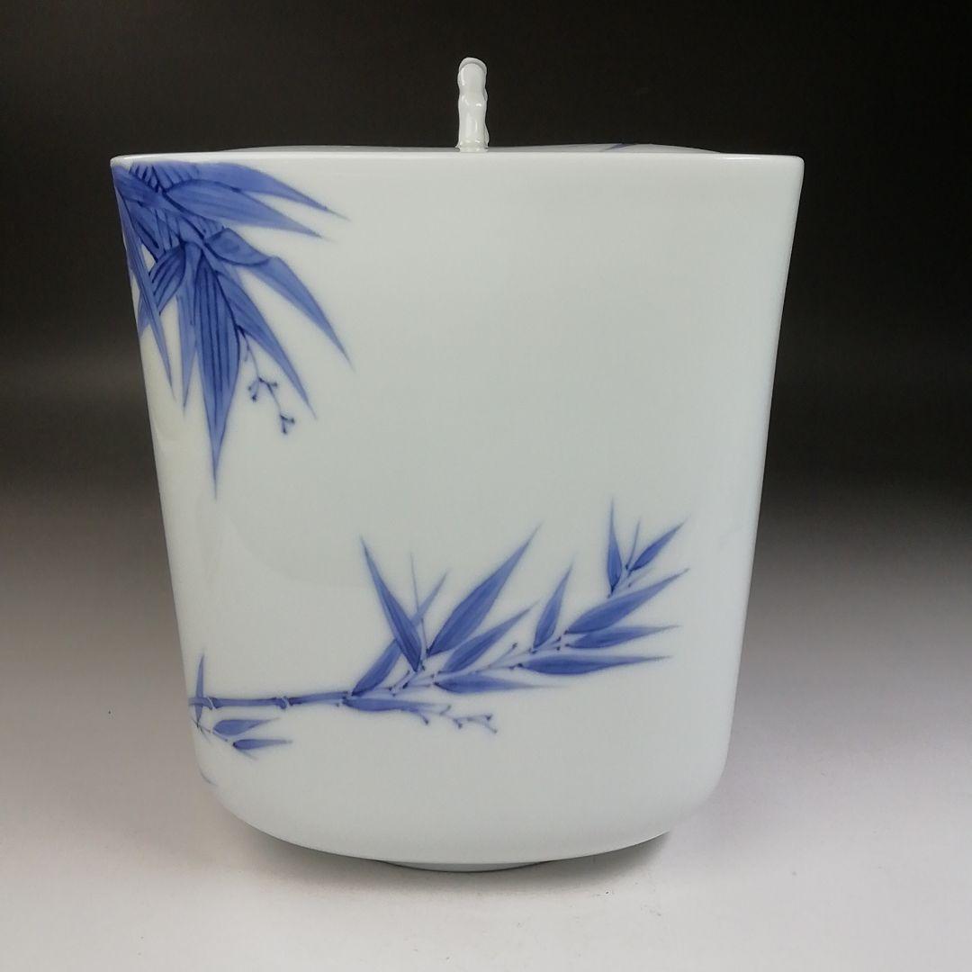 T721 水指 『白磁 染付 竹林』『四方水指』『横石喜助』 共箱 茶道具