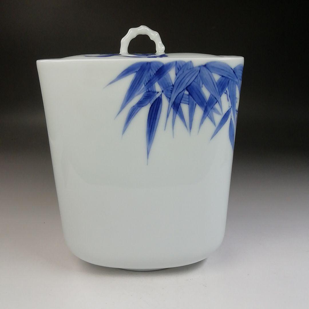 T721 水指 『白磁 染付 竹林』『四方水指』『横石喜助』 共箱 茶道具