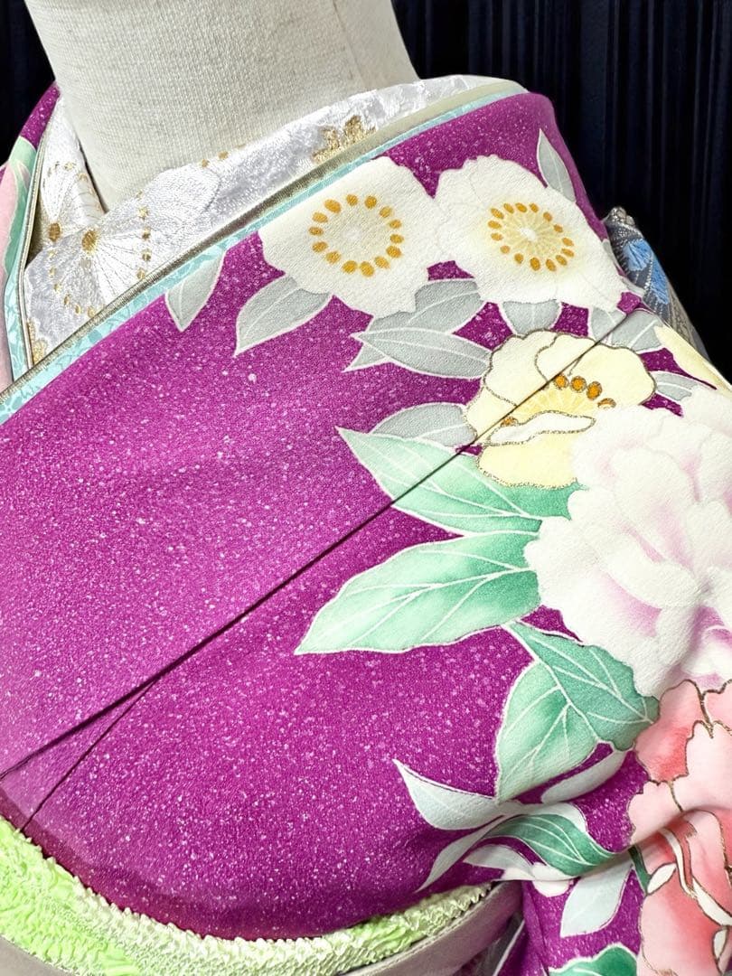 美品 正絹 振袖 単品販売 パープル ピンク 157〜167cm