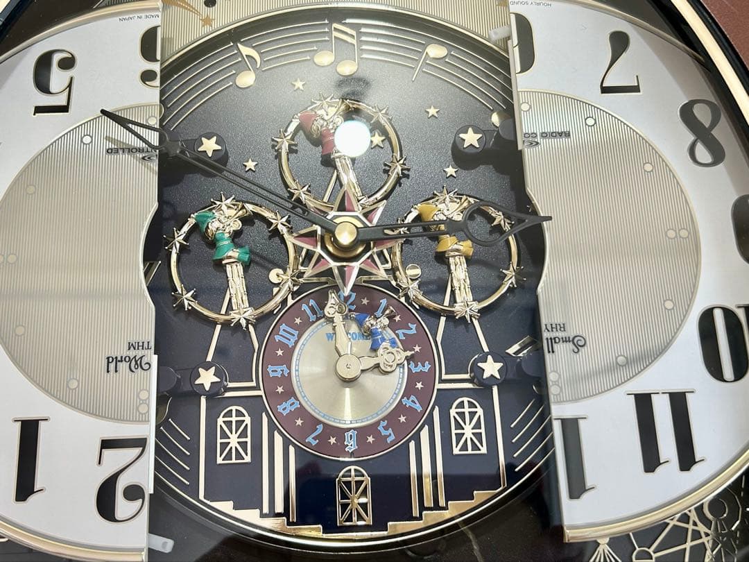 リズム時計　電波からくり時計　 パルタージュ　スワロフスキー　正常稼働品