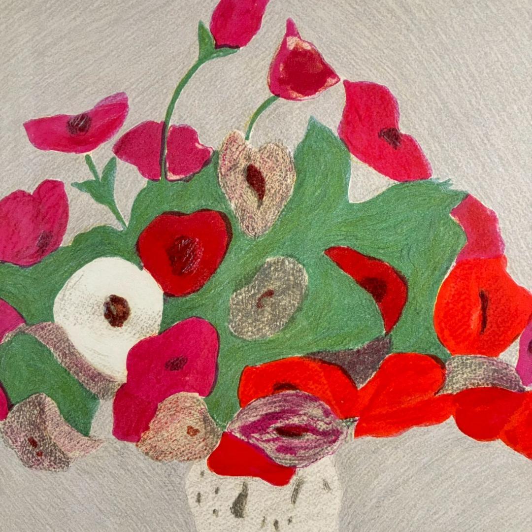 ピエール・ボンコンパン「小さなアネモネ」リトグラフ 直筆サイン入