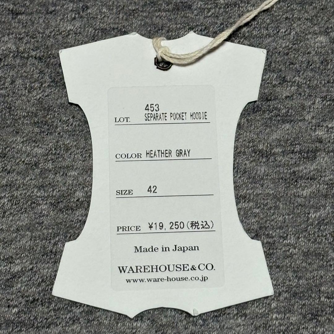 ウエアハウス　lot 453 セパレートポケットフーディー　42 グレー