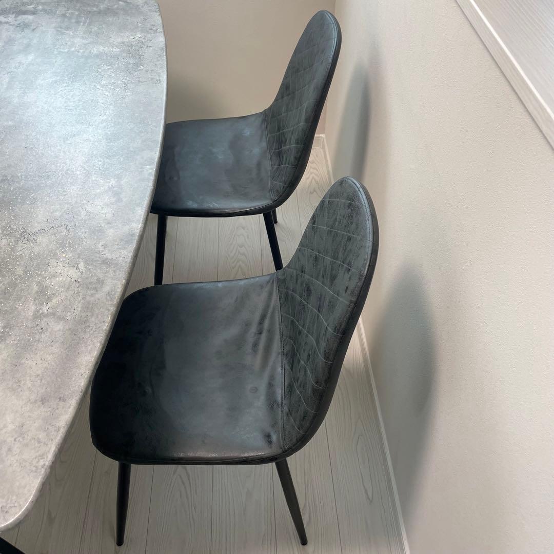 モダンデザイン ダイニングテーブル＆チェア3点セット　石目調　グレー　ブラック