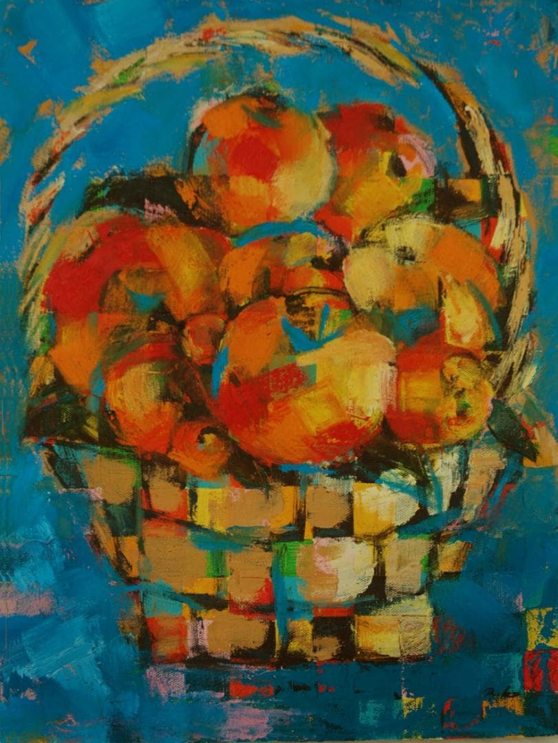 油絵 菅家令子 絵 絵画インテリア 額付(黒) uF6-051721 静物 果物