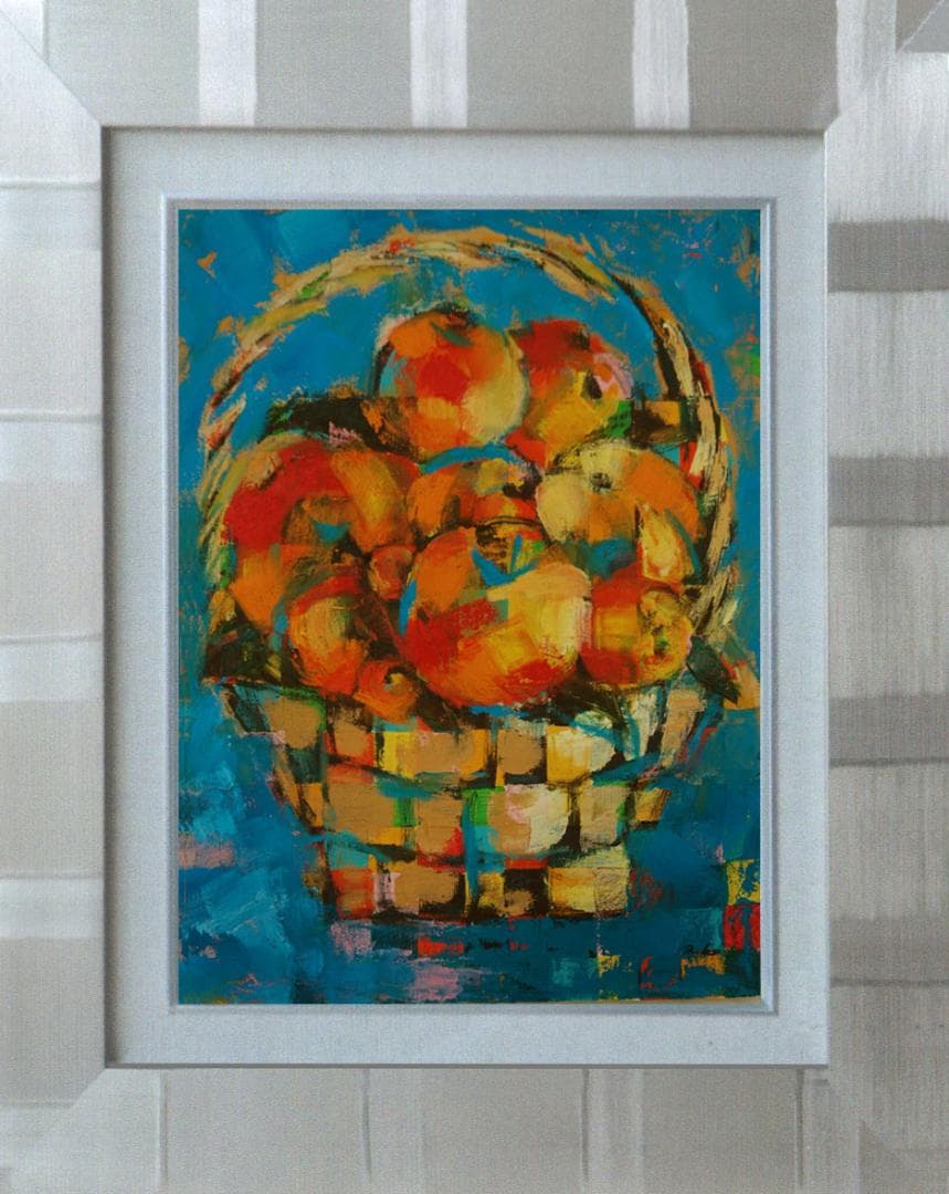 油絵 菅家令子 絵 絵画インテリア 額付(黒) uF6-051721 静物 果物