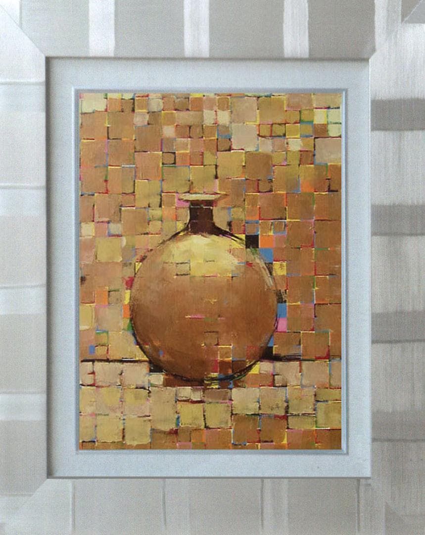 油絵 菅家令子絵 絵画インテリア額付(黒) uF6-060603 静物 花瓶 壺