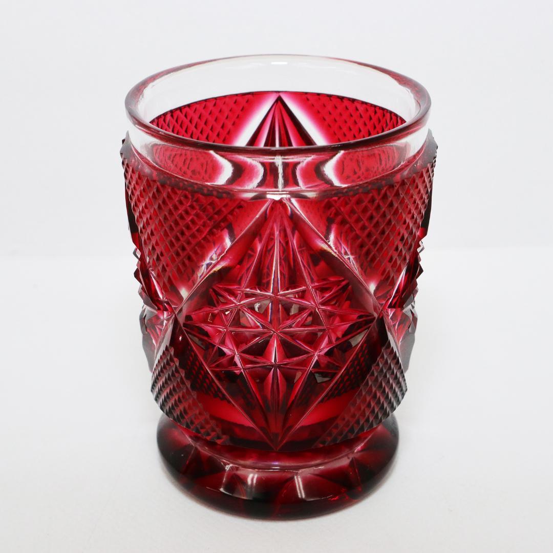 復元 薩摩切子 色被せガラス 切子盃 共布 共箱