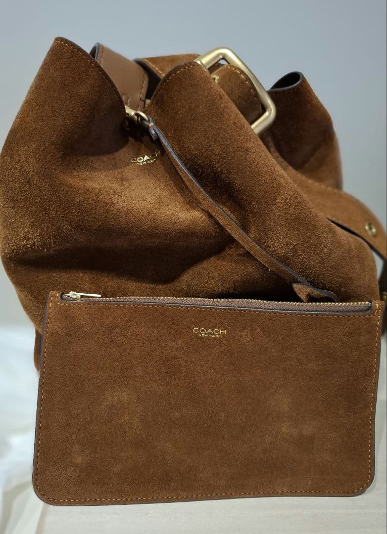 ち*ー様 【美品】COACH ブリーカー バケット バッグ ブラウン 本革 スエ