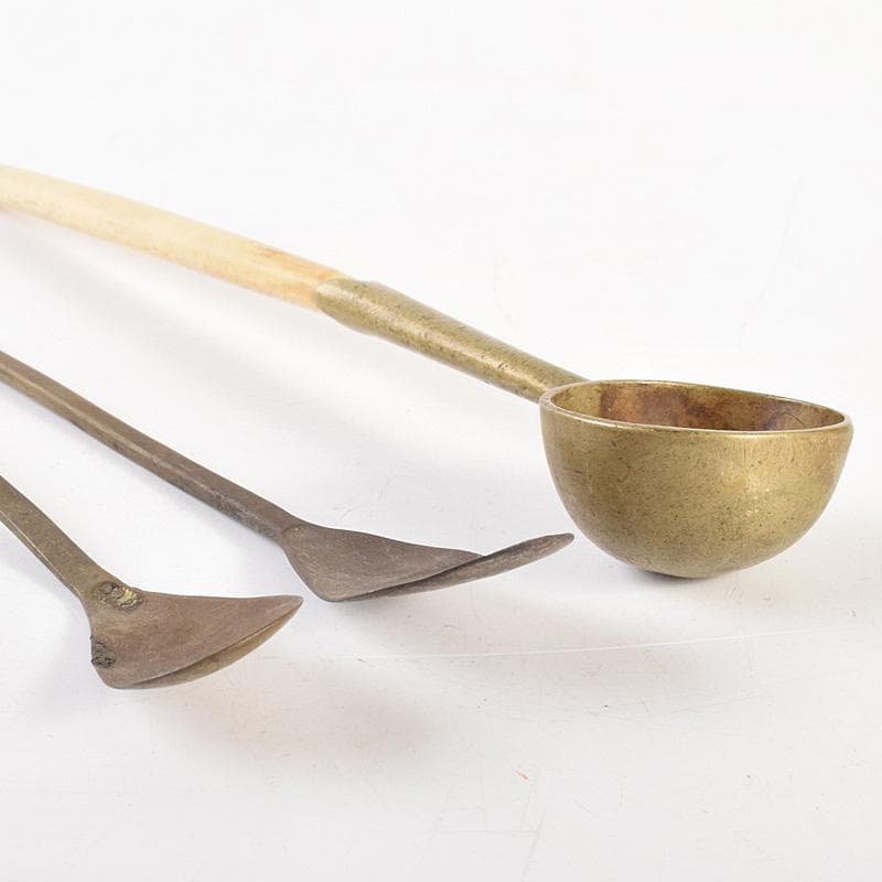 こうちゃん様専用 朝鮮美術 李朝 古銅 薬匙 銅匙 柄杓 5点 V R7507