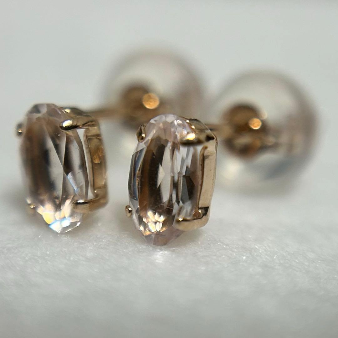 新品　モルガナイト　k18PG 一粒ピアス　0.18ct×2 スタッドピアス