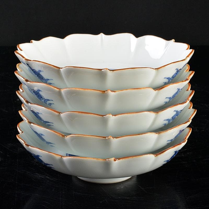 和食器 平安 三浦竹泉造 染付 吉文 輪花皿 五客 F